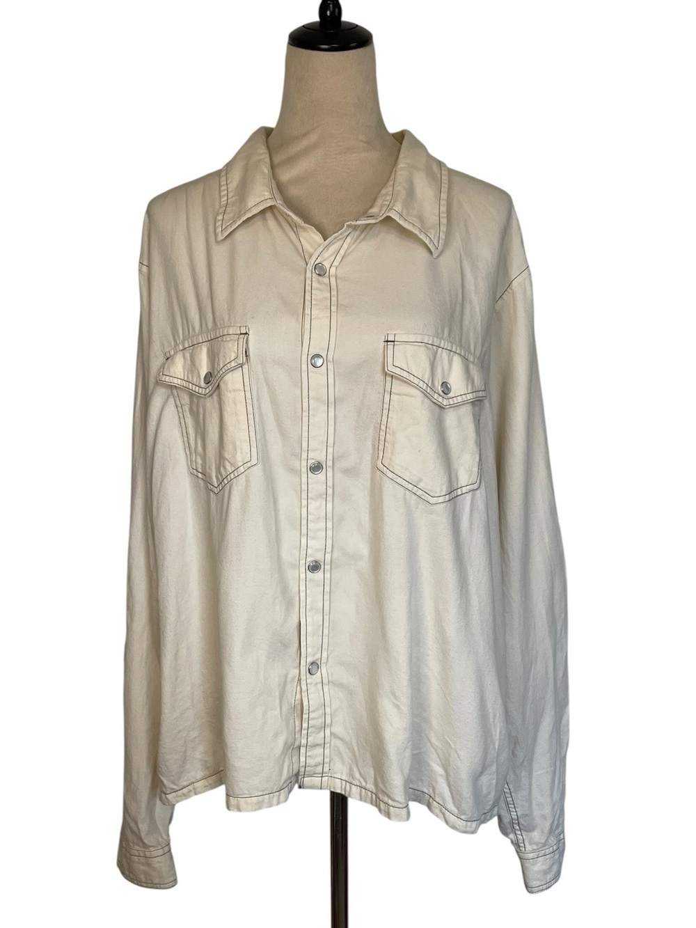 BDG Urban Outfitters Off White Cream Western Snap Front Shirt XL Oversized
